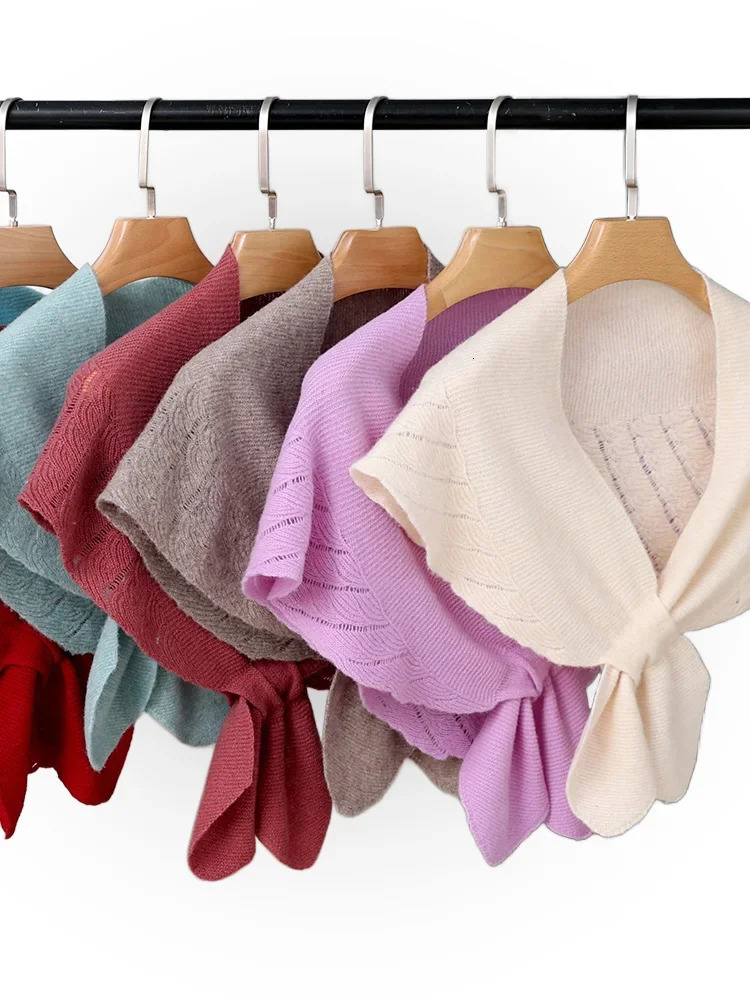 Women Wool Openwork Small Shawl Wrap Fishtail Elegant French 100 Wool Knitted Cape Soft Neck Warm Cappa Cozy Fashion Scarf 250801