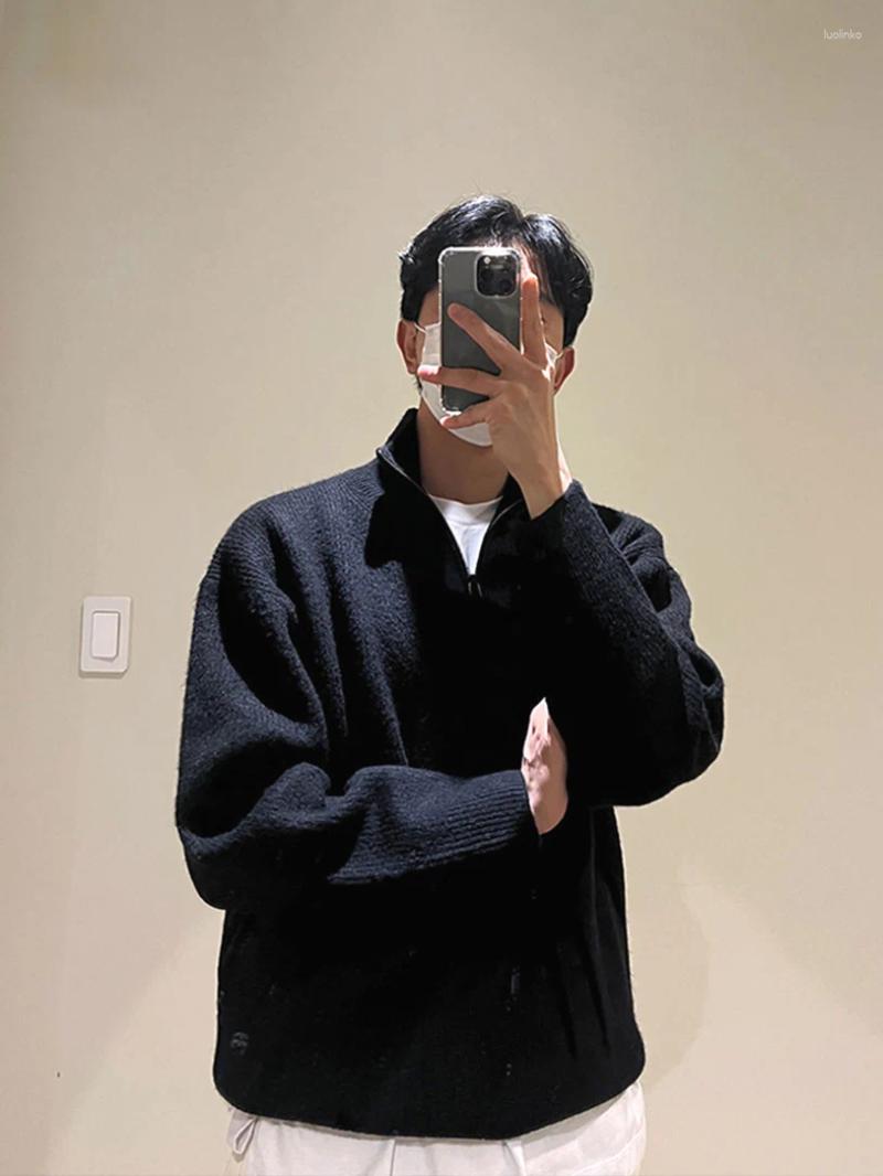 Men's Sweaters Zippered Knitted Wool Sweater Slim Fit Long Sve Stand Collar Warm Faionable Winter Youth Casual Pure Color Knitwear