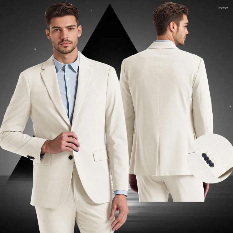 Men's Suits Linen Customized Suit 2 Piece Jacket Pants Business Casual Blazer Man Top Clothes