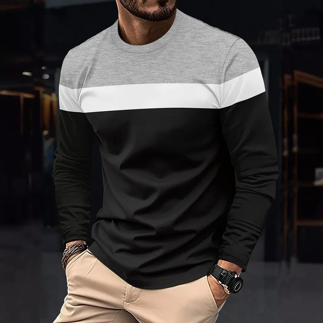 Mens Casual Round Neck T-shirt Breathable Comfortable and Fashionable Long Sleeved T-shirt trend versatile casual tops 250804