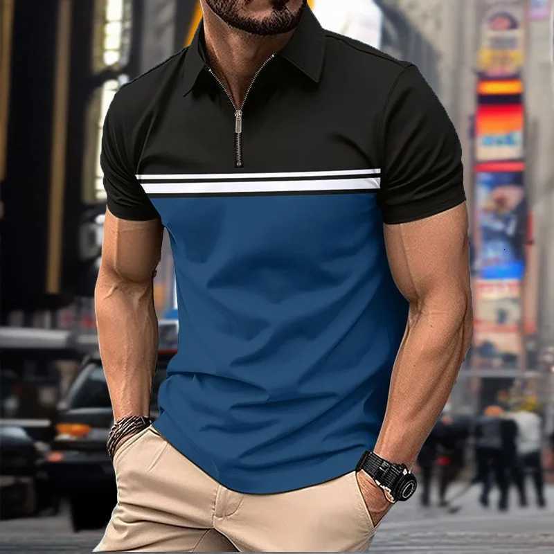 Fashion Street Striped Mens Zippers Plain T-Shirts Summer Short Sleeve 3D Printed Trend Male Polo Tee 6XL Plus Size Casual Tops W250805