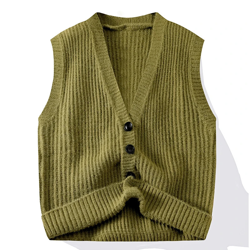 Chic Casual Sleeveless Vest Waistcoat Knitwear V Neck Fashion Loose Shirt Coat Men Clothes Tops Knit Sweater Jacket Cardigan 250724