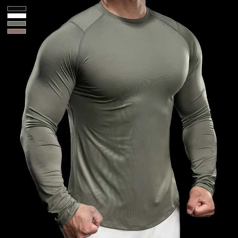 2024 Autumn Winter Men Gym Long Sleeve T-shirts Bodybuilding Training Sweater Tight Fitness Sports Elastic Running TeeXJ250805