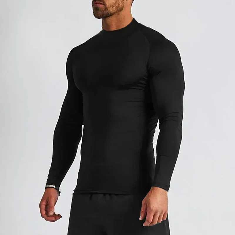 Mens Turtleneck Quick Dry Long-Sleeved Compression Long-Sleeved Sports Fitness Tight T-shirt Running Casual Spring and Autumn XJ250805