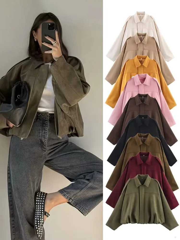 2025 Women Bomber Jackets Casual Soft Lantern Long Sleeve Oversize Spring Autumn Coat Fashion Female Short Zipper Outerwear Z250804
