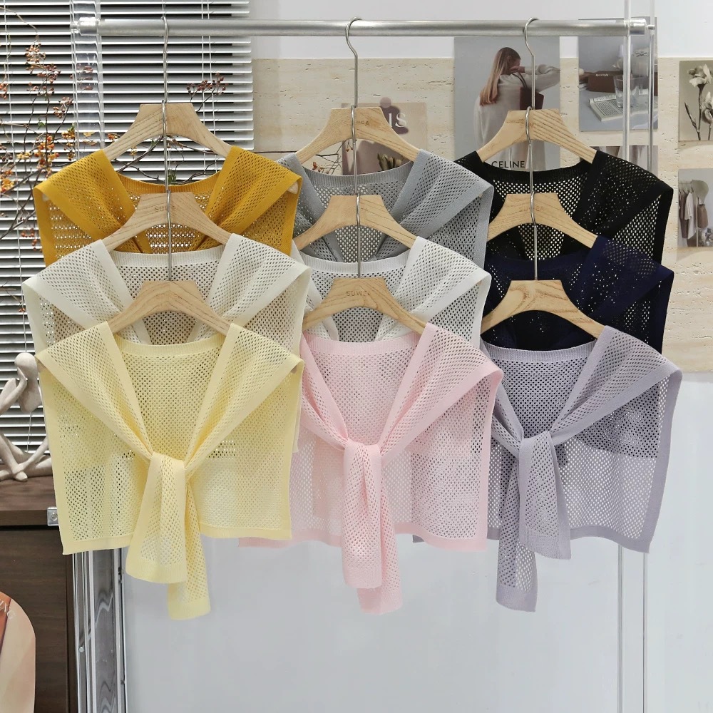 K1590 2025 new hollow thin old money style knitted shawl with shirt skirt outer wear T-shirt small waistcoat summer