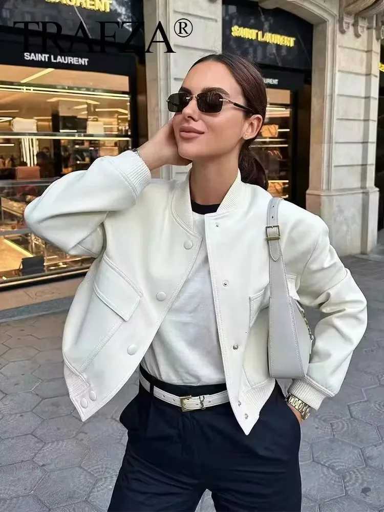 2024 Women Elegant White Coat Long Sleeve Button Bomber Jacket Fashion Women Casual Solid Office Lady Y2K Outerwear Z250804
