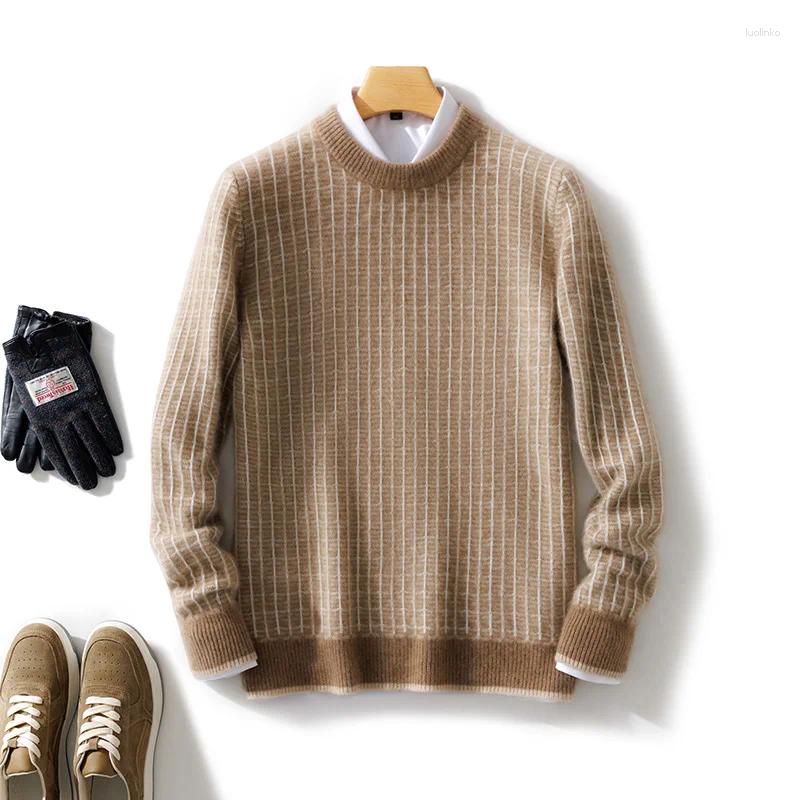 Men's Sweaters Merino Wool Color-Blocking O-Neck Knitted Sweater Pullover Cashmere Fashion Long Sleeves Soft Casual Clothing Top