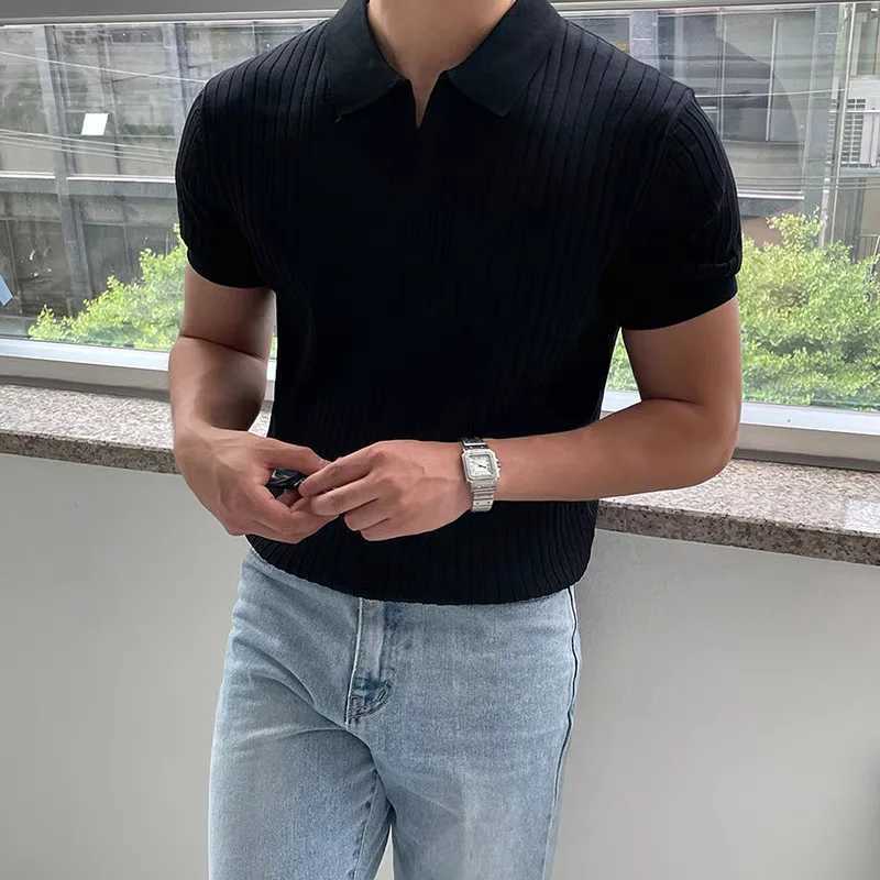 Summer Mens Golf Mens Polo Shirt Sports Casual Collar Short Sleeved Striped Solid Color Breathable Knitted Fashionable Top W250805