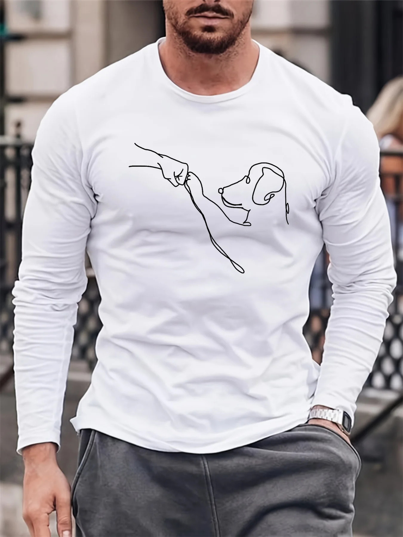 Mens 100% pure cotton summer loose comfortable casual freedom print large round neck long sleeve T-shirt top 250804