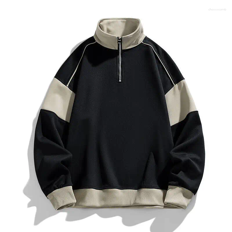 Men's Hoodies Pullover Sweatshirt Autumn Winter High Quality Half-Zip Collar Drop Shoulder Loose Turn-Down Stand Tops