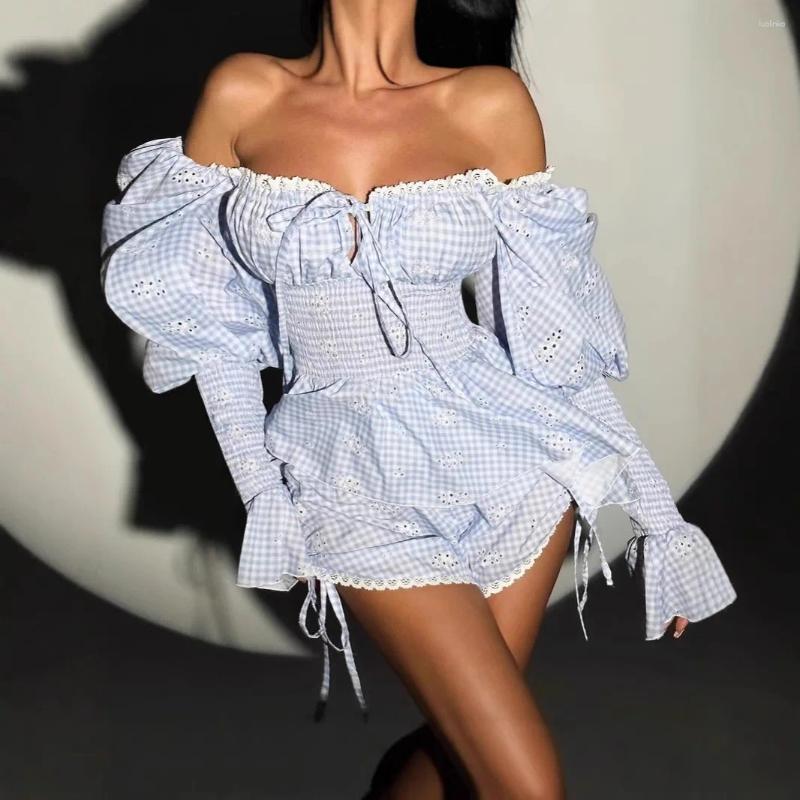 Women's Tracksuits Spring/Summer 2025 Product - Sweet Patterned Shoulder Dress Set With Flared Sleeves Two-Piece