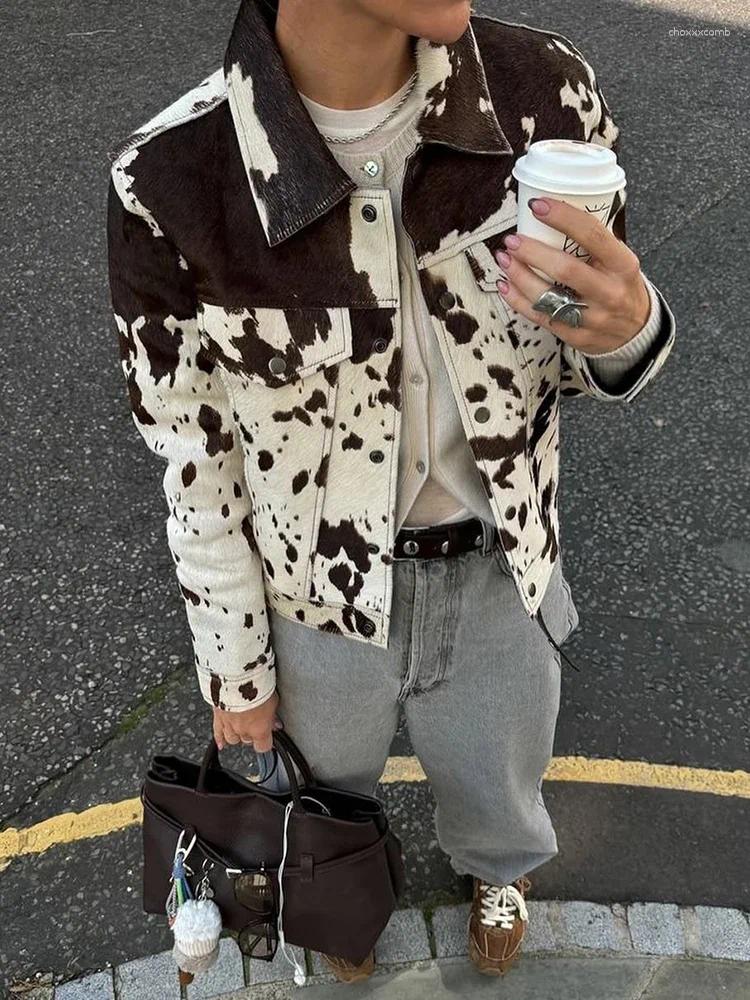 Women's Jackets TARUXY Fashion Lapel Printed Jacket Coat Female Long Sleeve Casual Splice Outwear Ins High Street 2025 Spring