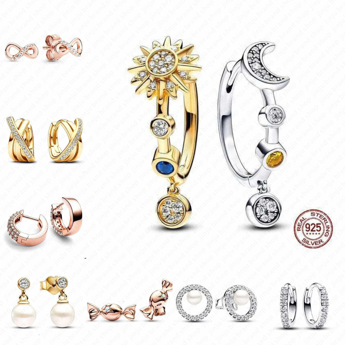 luxury earrings gold jewelry stud earrings exquisite 925 sterling silver two color sun and moon combination series charm ring earrings moissanite ea