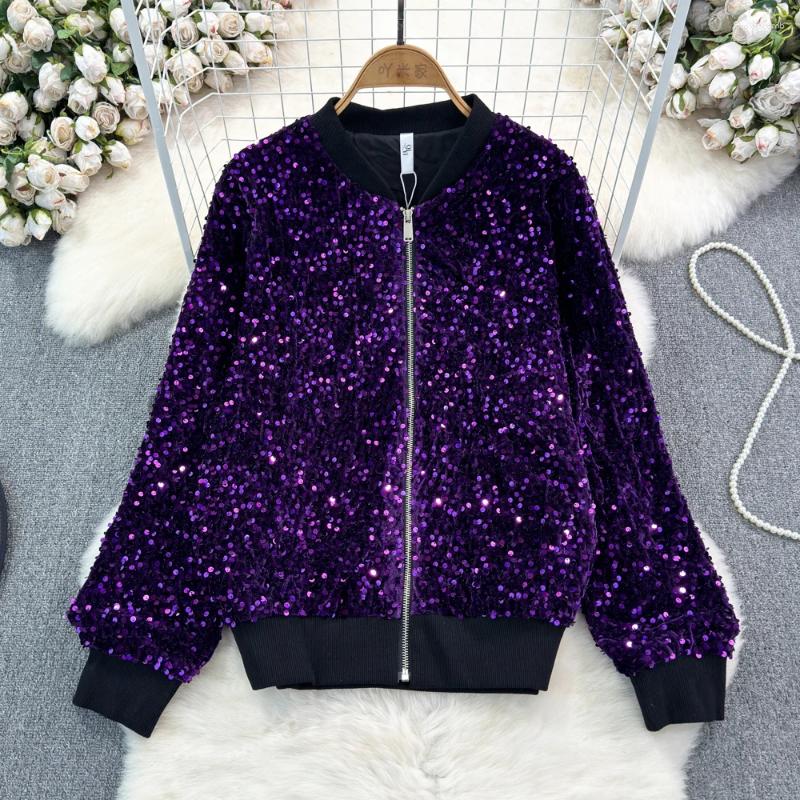 Women's Jackets Spring Autumn Loose Jacket Long Sleeved Casual Fashion Baseball Sequin Women Coats