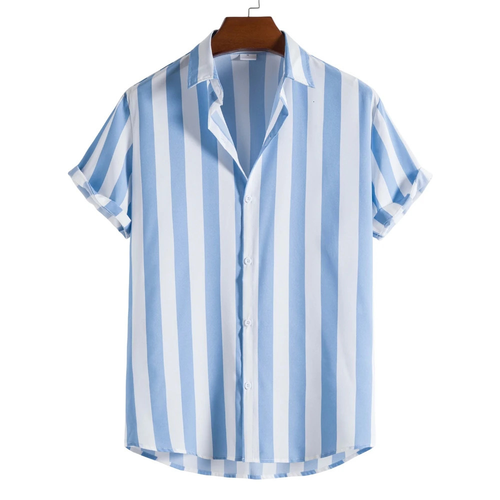 Summer Mens Shirts Striped Hawaiian Button Short Sleeve Plaid Red Top Beach Wear Black and White Shirt Clothing 250731