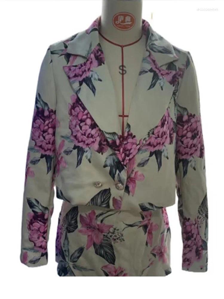 Two Piece Dress Printed Turn-down Collar Top Skirt 2 Sets Fashion Full Sleeve Breasted Slit Mini Skirts Suit 2025 Lady Summer Chic Set