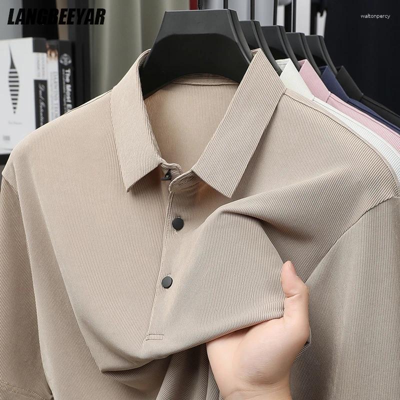 Men's Polos Ice Silk Brand Polo Shirt Men Summer High Short Sleeve Designer Regular Casual Solid Simple Tops Fashions Mens Clothes