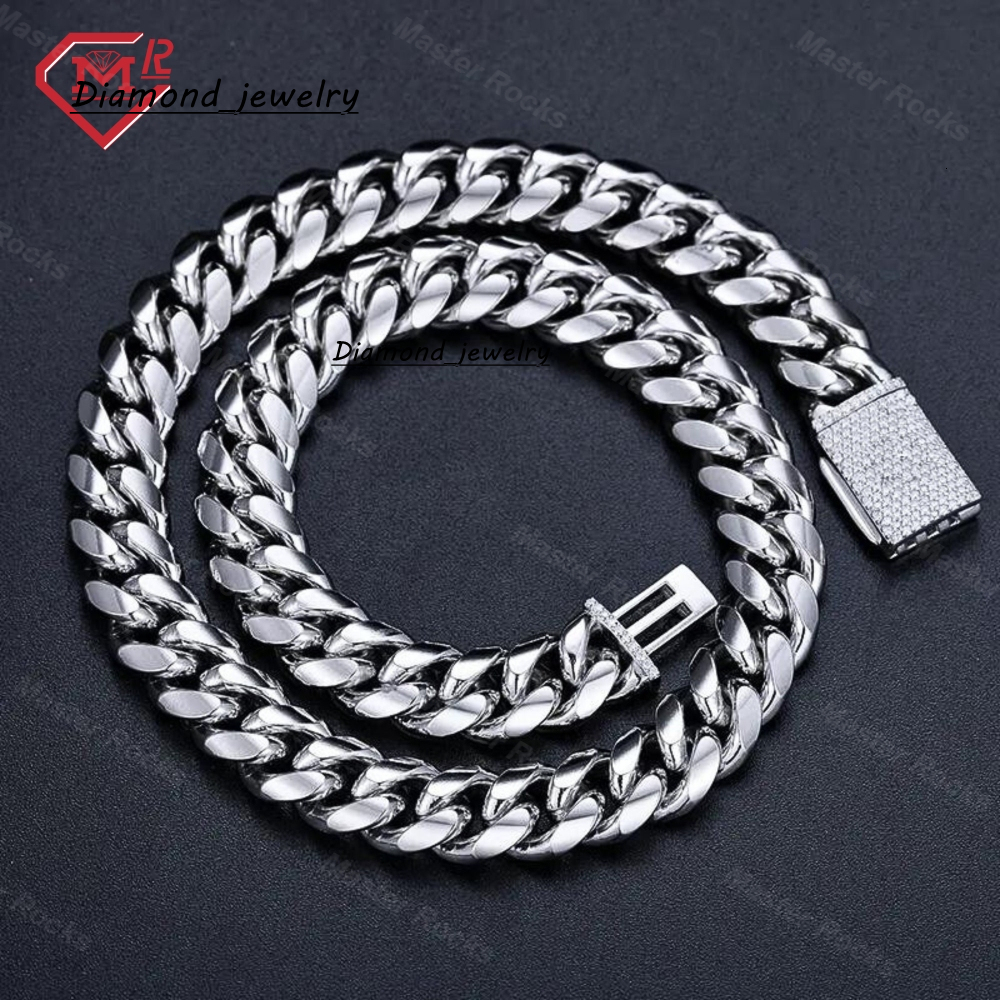 Luxury Plain Cuban Chain 925 Sterling Silver Custom Hiphop Moissanite Clasp Classic Cuban Link Chain