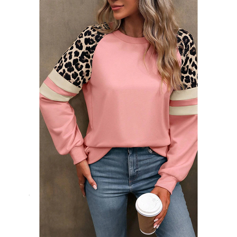 Free Shipping Designer Hoodie With Unique Leopard Print Raglan Sleeves Women's Sports Shirt 2025 Winter New Color Blocked Women's Pullover