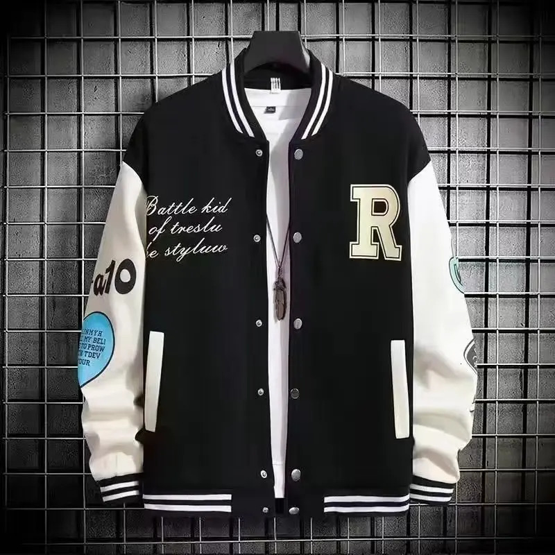 Mens Baseball Jacket Streetwear 2025 Hip Hop Vintage Letter Embroidery Patchwork Bomber Jacket Cotton Y2k College Coats Outwear 250805