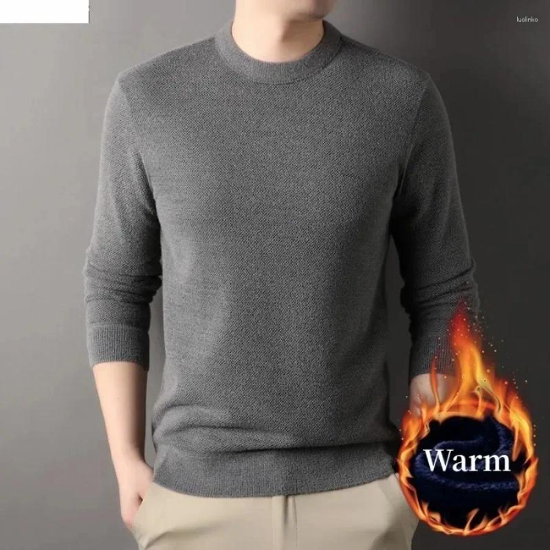 Men's Sweaters Casual Warm Knitted Sweater Pullovers Winter Plush Round Neck Solid Long Sleeve Male All Match