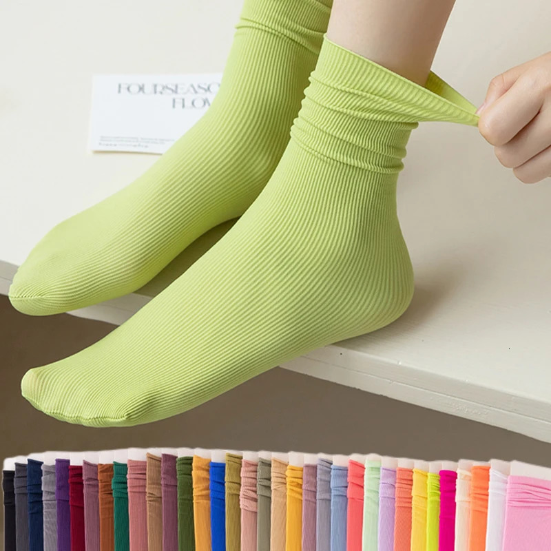 4Pairs/set Womens Socks Summer Fashion Solid Color Sock Breathable Casual Thin Colorful Loose No Pilling Soft Sox Cute Sokken 250801