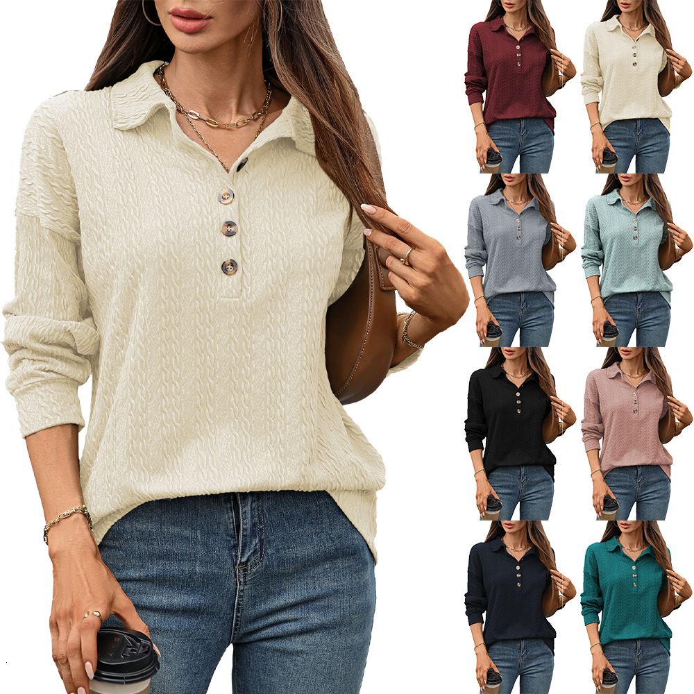 Free Shipping Designer Hoodie For Autumn And Winter 2025, New Solid Color Lapel Button Loose Long Sleeved Women's Sportswear Top