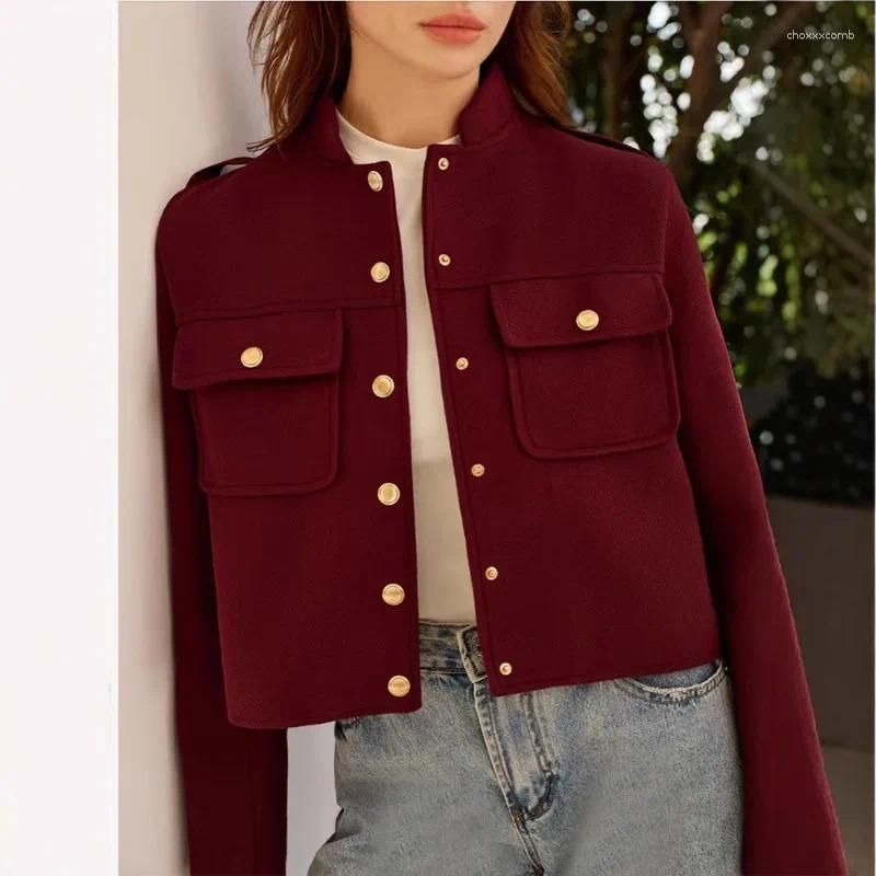 Women's Jackets Tuularose Autumn Short Jacket Women Solid Single Breasted Casual Pocket Warm Coat Streetwear Loose Patchwork Female Outfits