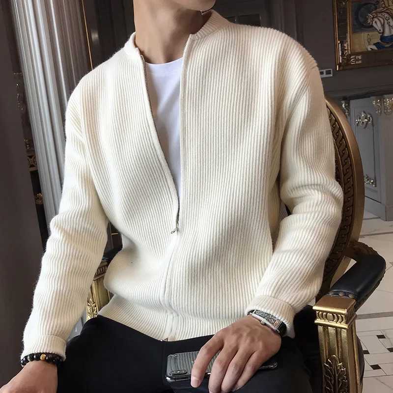 Zipper Cardigan Men V Neck Sweaters Flat Knitted Long Sleeve Jumpers Solid Loose Sweater Casual Slight Stretch Winter 2024 XJ250805