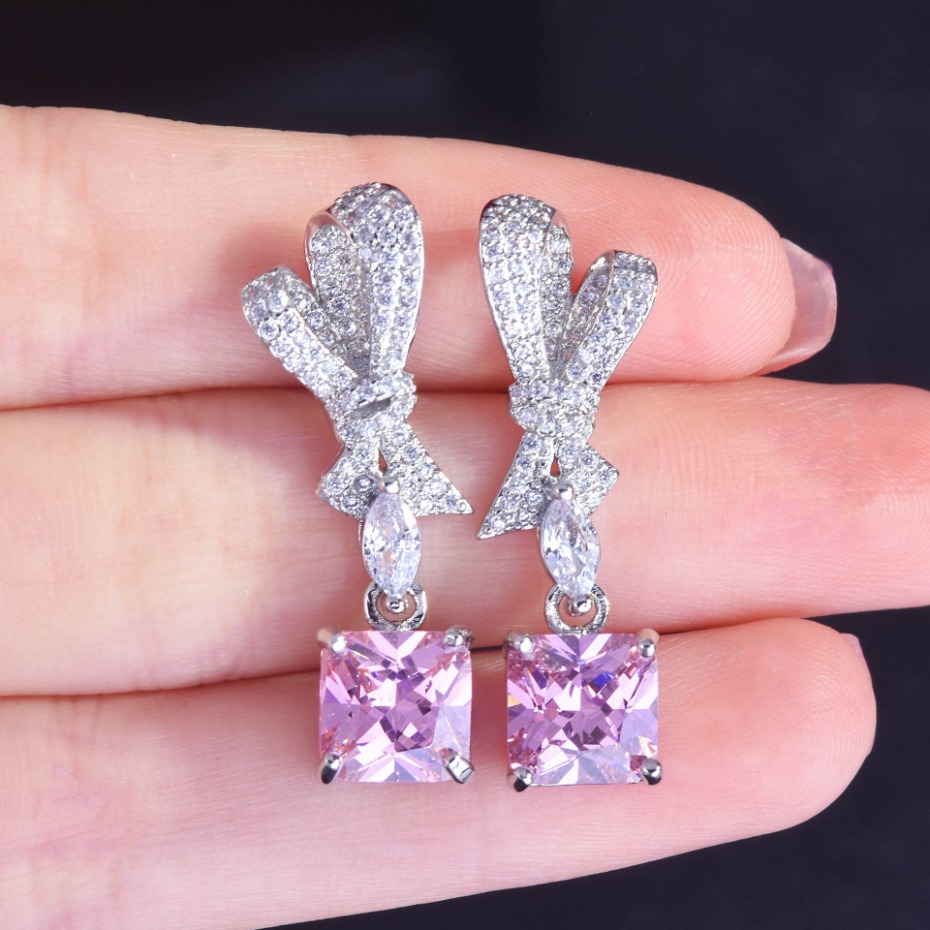 Luxury Designer Earrings Shiny Bowknot Colored Diamond Earrings High Quality Ear Studs Shiny Inlaid Zircon Earings Jewelry GiftsAccessory