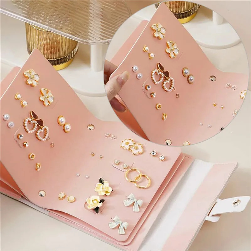 Earrings Organizer Album PU Leather Portable Ear Studs Holder Storage Bag Earring Book Solid Color Travel Jewelry Case Box 250804