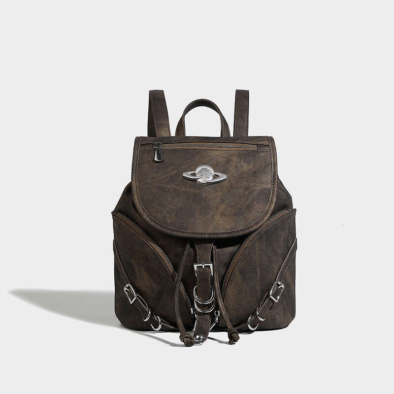 American Style Hot Girl Small Trendy Buckle Women's Double Shoulder 2023 New Model Backpack Female Student School Bag