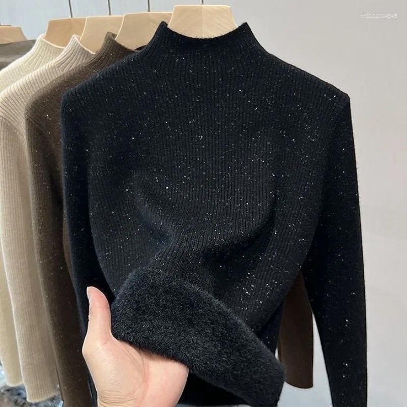 Women's Sweaters 2025 Thicken High Collar Pullover Sweater Top Winter Warm And Soft Solid Color Inner Wear Bottoming Shirt