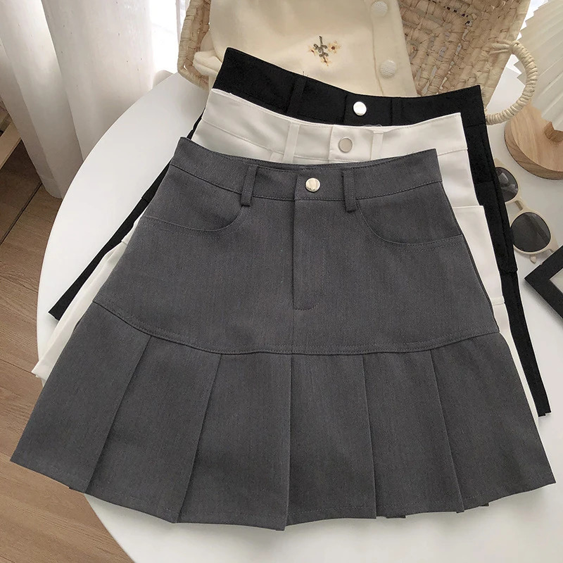 Y2K Vintage High Waist Pleated Skirt Women College Style Uniforms Safety Pants Mini Skirts Woman Korean Street Slim A-Line Skirt 250804