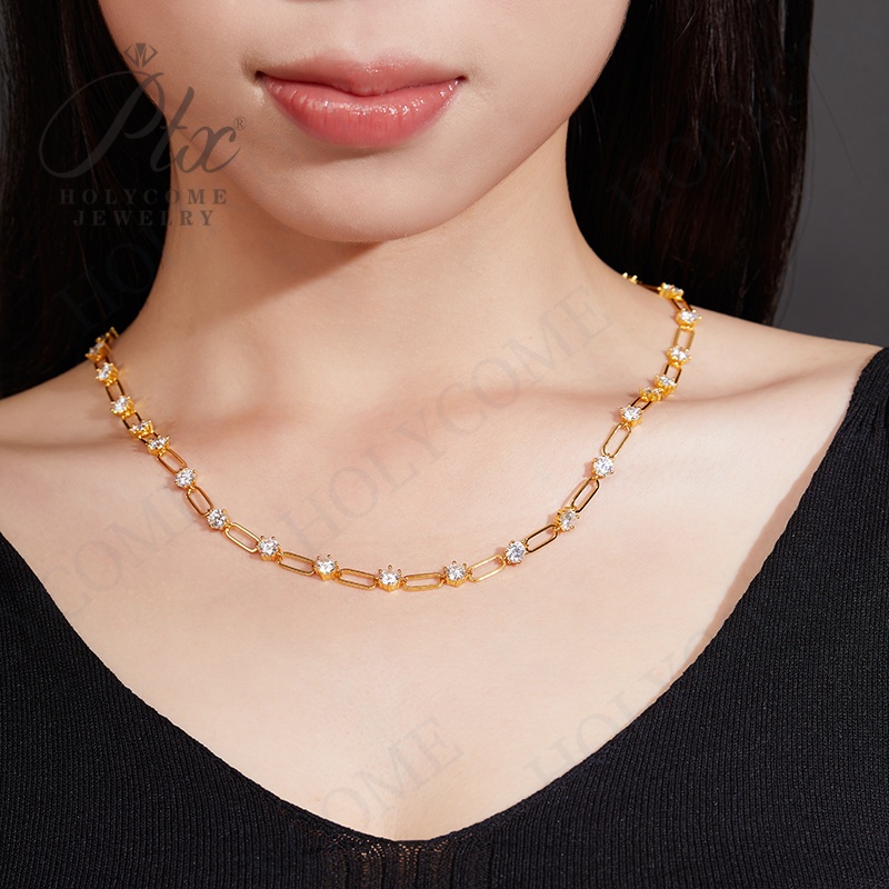 Full Real D Color Moissanite Necklace for Women S925 Sterling Silver Gold Plated Clavicle Necklaces Lab Moissanite Tennis Chain GRA Certified Choker