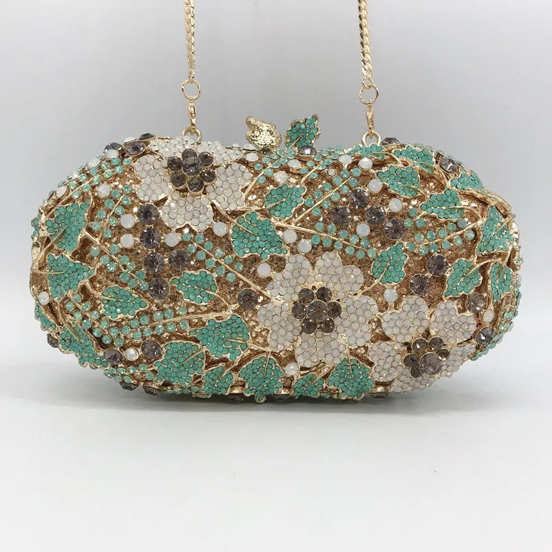 Women Green Color Crystal Evening Bags Bridal Wedding Party Rhinestone Minaudiere Handbags Ladies Gala Dinner Stone Clutch Purse 250801
