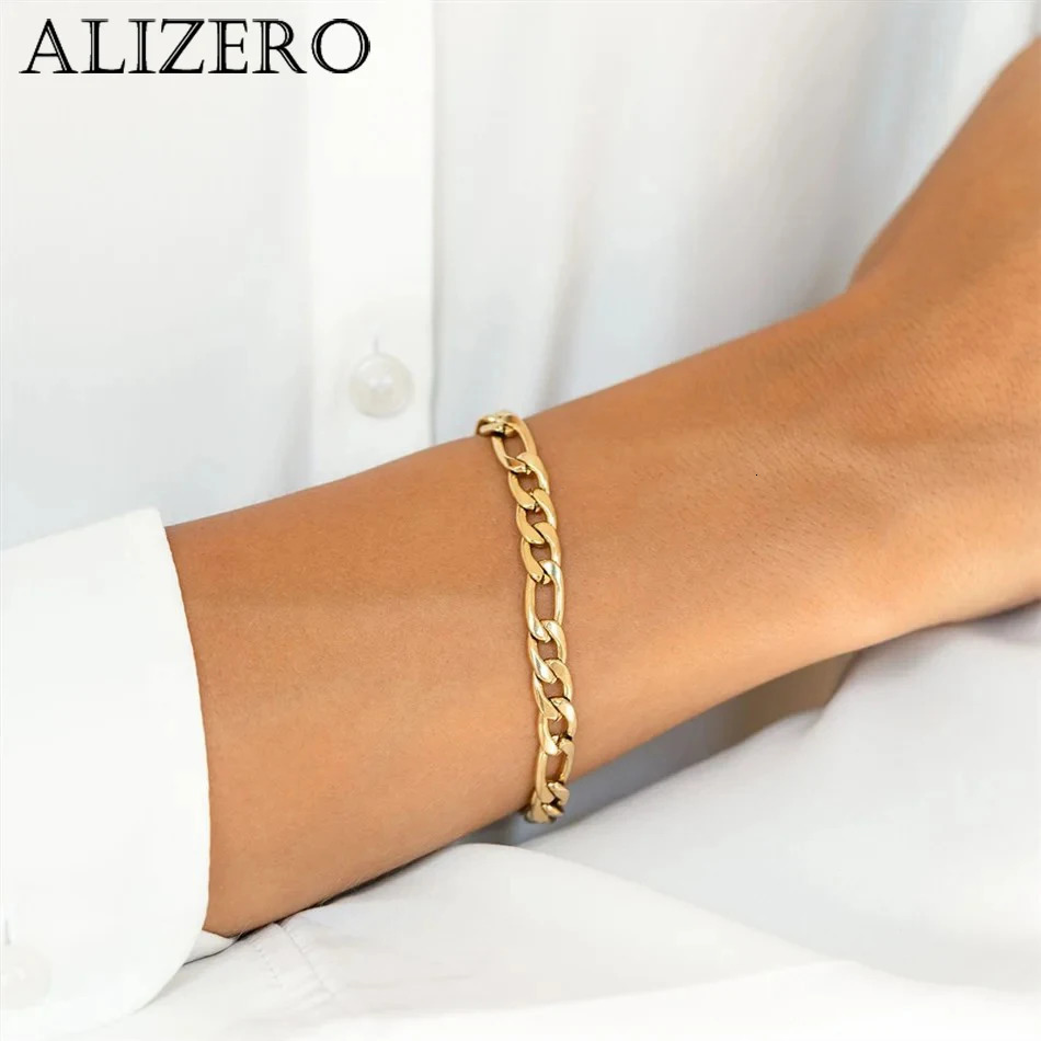 ALIZERO 18K Gold 8MM Figaro Chain Bracelet For Women Men Fashion Hip Hop Punk Bracelets Jewelry Wholesale 250730