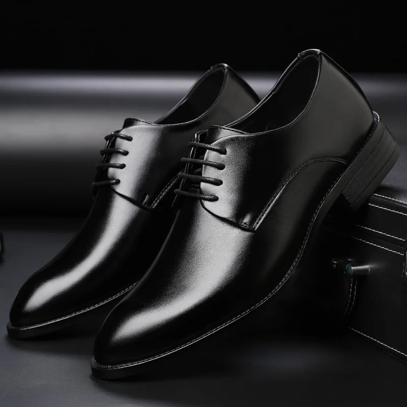 Classic Derby Shoes Men Leather Dress Basic Lace-up Casual Business Wedding Party Comfortable Shoe For Man 250801