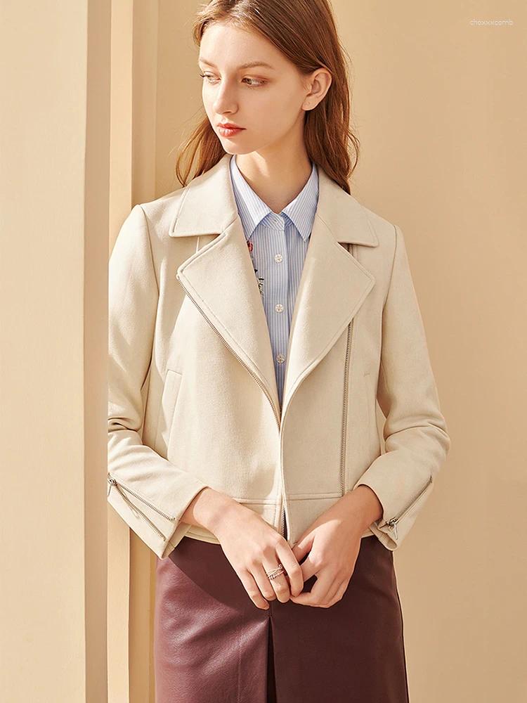 Women's Jackets SENTUBILA Apricot Jacket Women 2025 Autumn Turn-Down Colla Long Sleeve Zipper Overcoat Korean Clothes 143W56647X