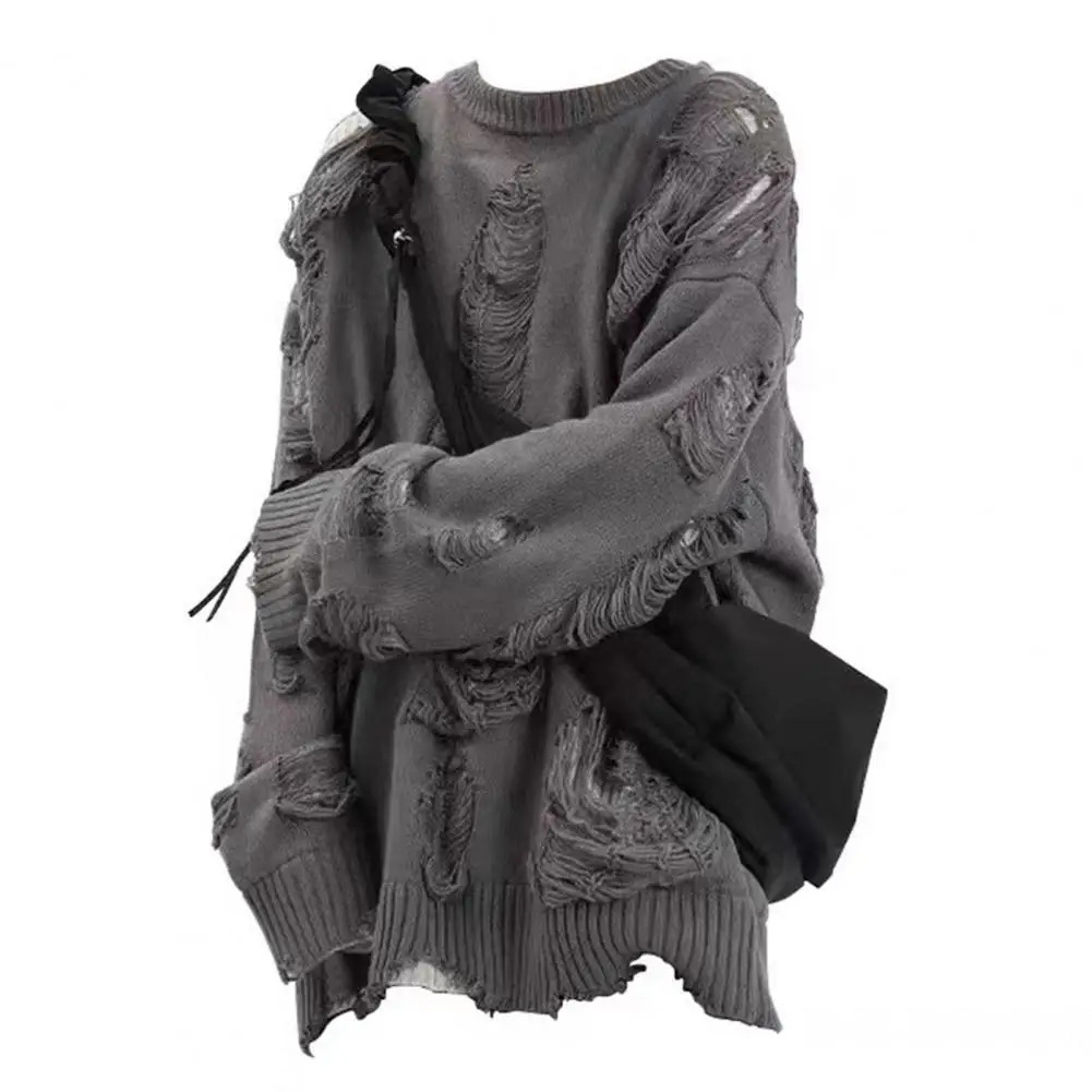 Long Sleeve Sweater Streetwear Mens Sweater Hip Hop Style Ripped Two-piece Knitted Round Neck Soft Warm Fall/winter 250801
