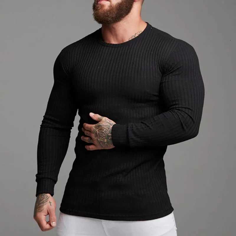Spring Autumn Knitted Sports Long Sleeved Slim Fit Round Neck Running T-shirt Mens Casual Gym Training Bodybuilding Tees Shirt XJ250805