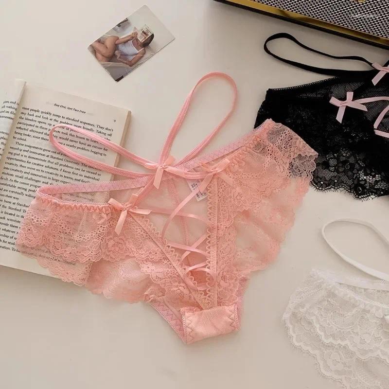 Women's Panties SP&CITY French Romantic Lace Bow Sexy Underwear Embroidery Mesh Hollow Out Cute Soft Thin Transparent Briefs