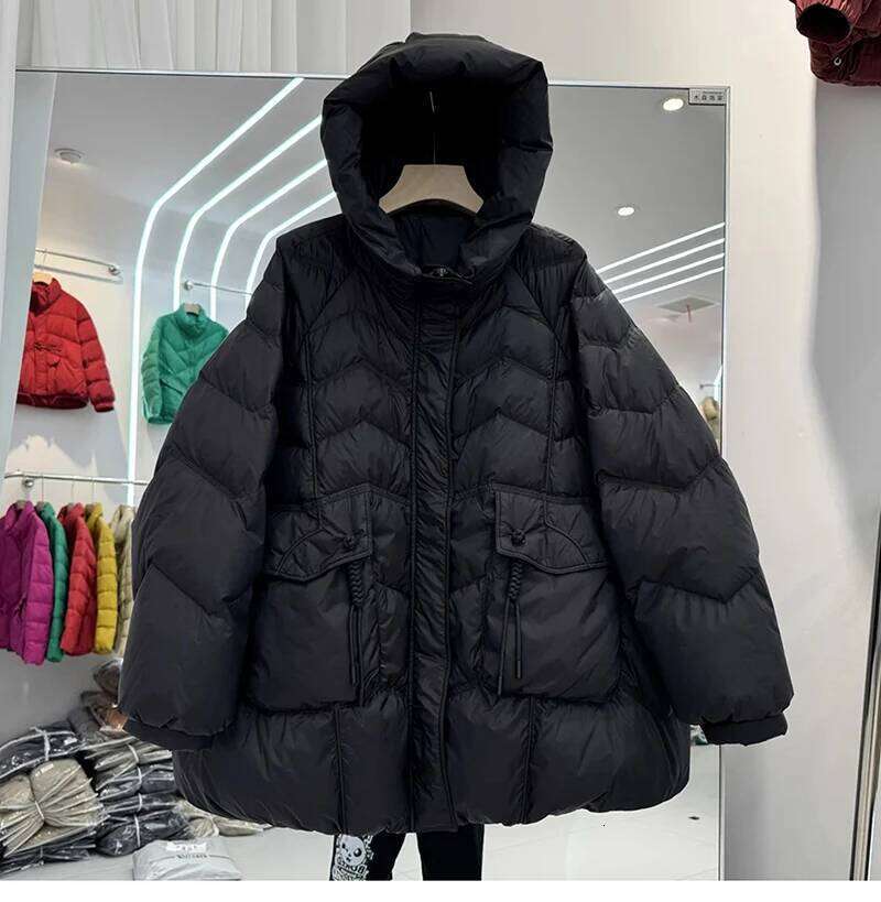 Designer Clothing 2025 Schinteon Women Jacket Casual Loose Over Size Autumn Winter Outwear White Duck Down Warm Thick Coat With Hood