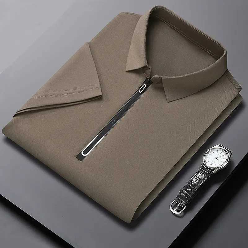 New Mens Business Casual Zipper Short Sleeve Solid Color Polo Shirt Fashionable Warm Comfortable Four Seasons Versatile Top W250805