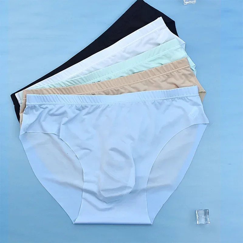3D Mens Ice Silk Briefs Summer Ultrathin Transparent Seamless Sexy Quickdrying Trendy Breathable Underwear Panties 250724