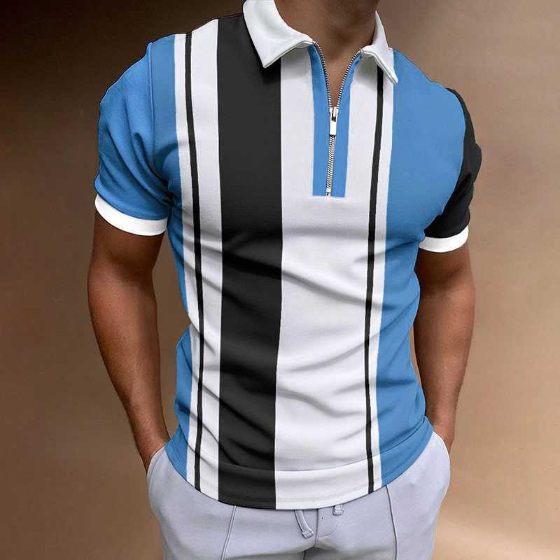 Fashion Striped Pattern Mens Zippers Plain T-Shirts Short Sleeve Street 3D Printed Trend Male Polo Tee 6XL Big Size Casual Tops W250805