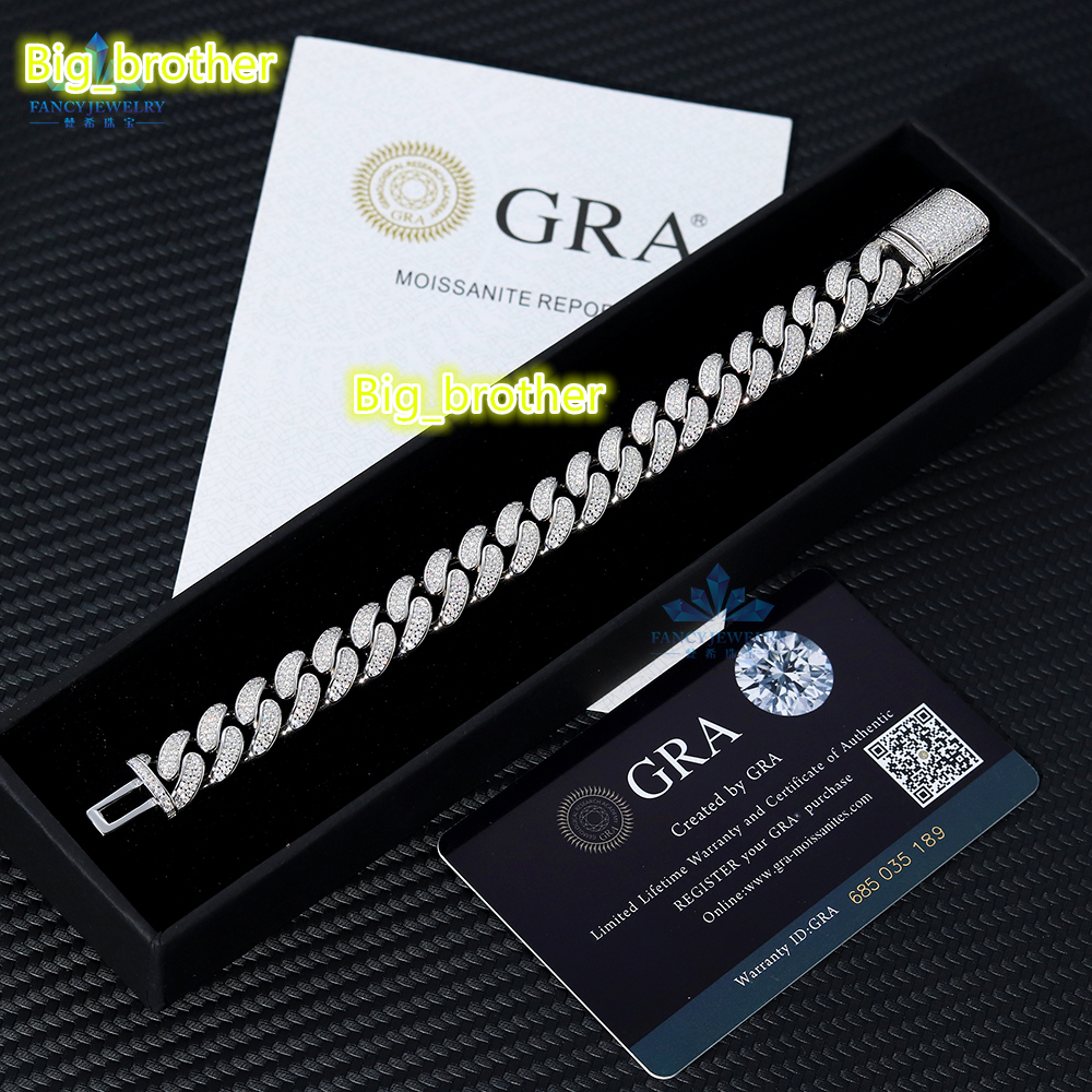 Luxury Gold-Plated 925 Sterling Silver Cuban Link Chain Bracelet Moissanite Diamond Hip Hop Bangles for Men and Women