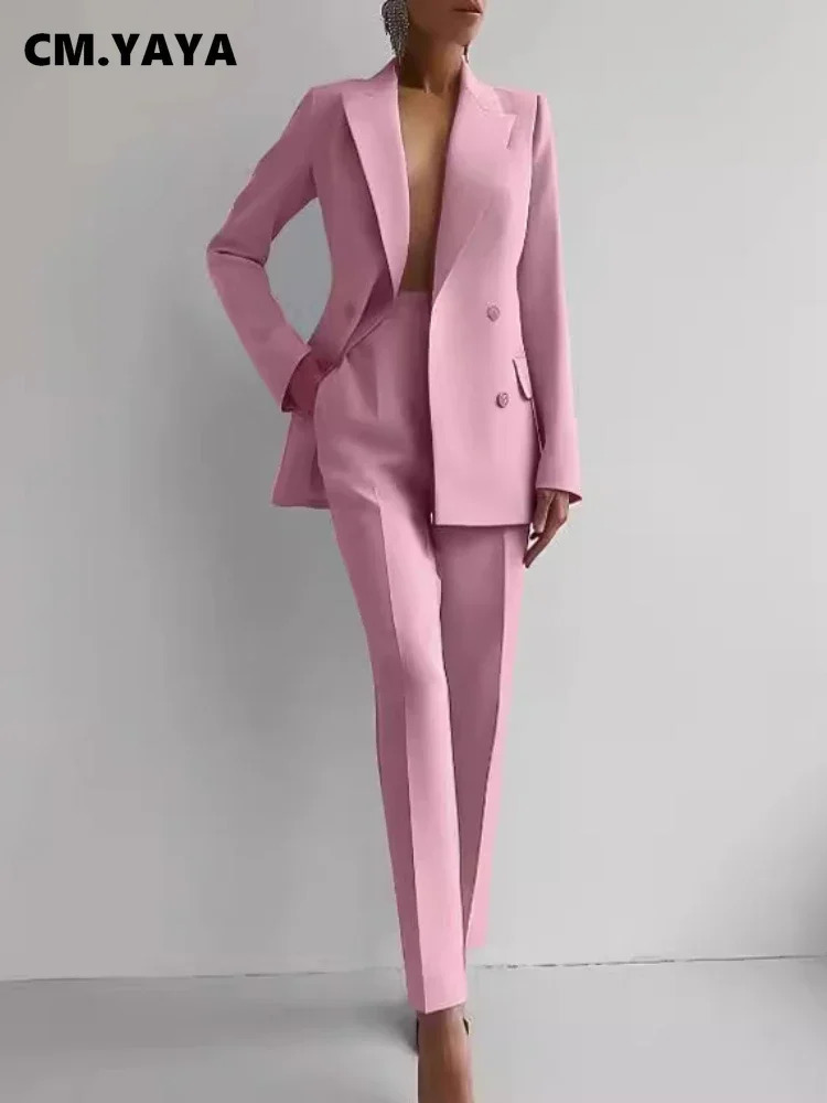CMYAYA Elegant Blazer Suit and Wide Leg Pants Two 2 Piece Sets Outfit 2024 Classic OL Work Street Tracksuit 250724