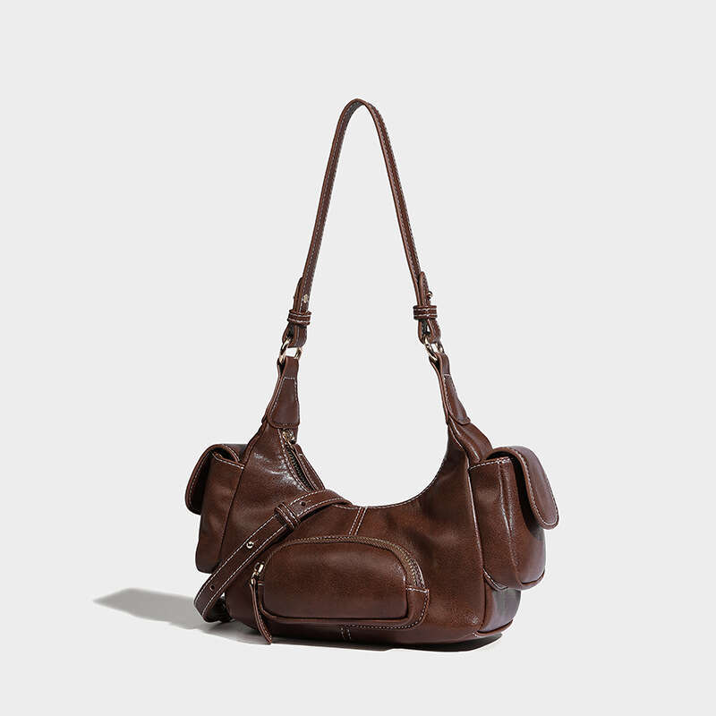 Motorcycle Wasteland Style Vintage Single Shoulder Handbag Underarm High-end Feel 2024 New Autumn Winter Multi-pocket Bag